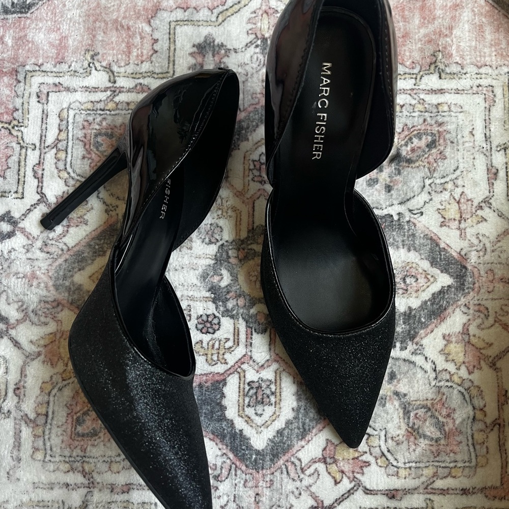 Marc Fisher Black Pointed Glitter Stiletto Pumps